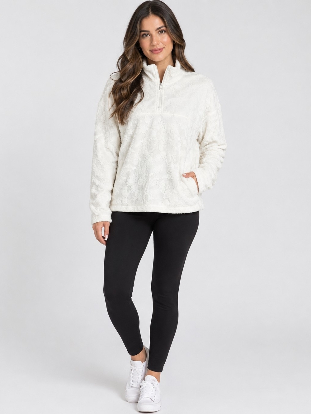 Eddie Bauer Cream Half-Zip Sherpa Pullover